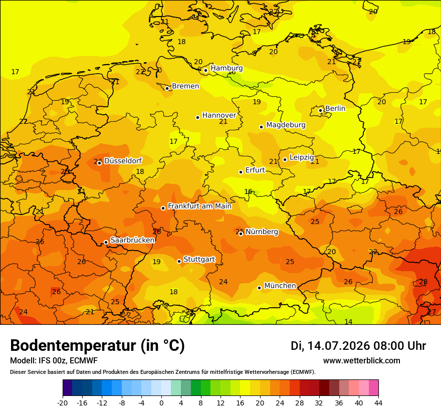 Modellkarte ECMWF – t_g – deutschland