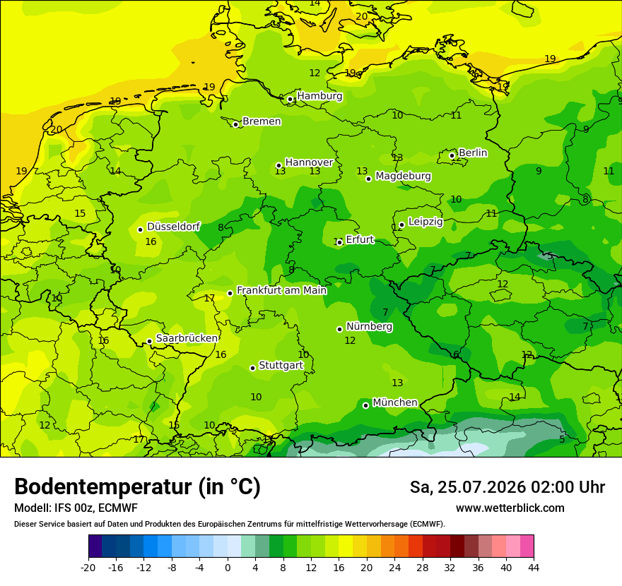 Modellkarte ECMWF – t_g – deutschland