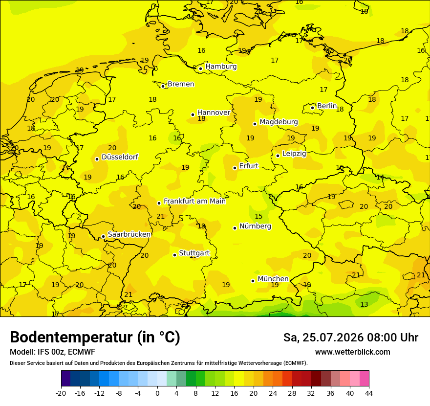 Modellkarte ECMWF – t_g – deutschland
