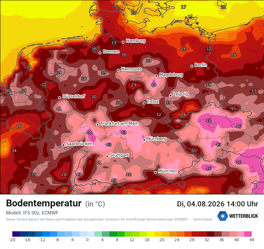 Modellkarte ECMWF – t_g – deutschland