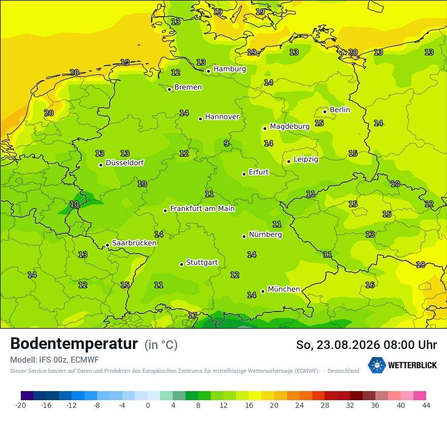 Modellkarte ECMWF – t_g – deutschland