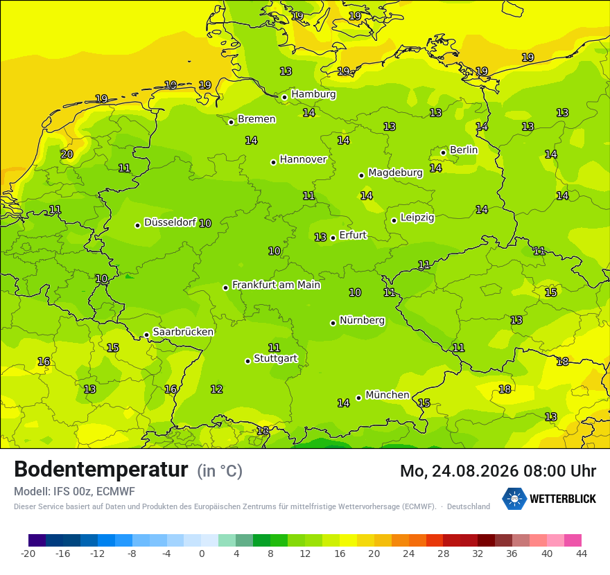 Modellkarte ECMWF – t_g – deutschland