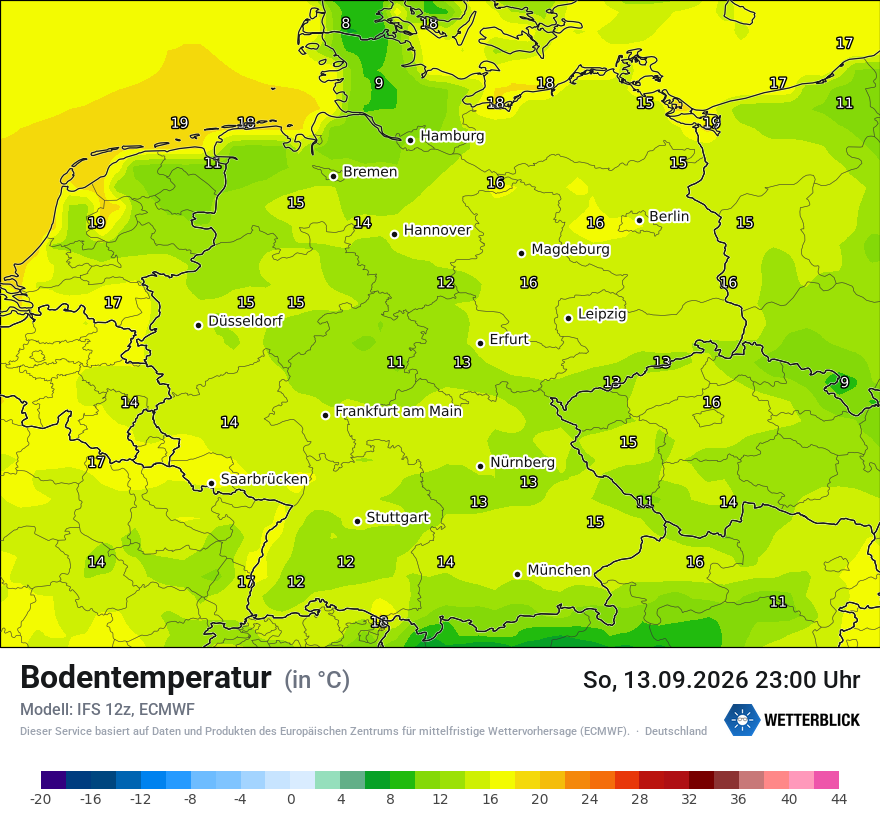 Modellkarte ECMWF – t_g – deutschland