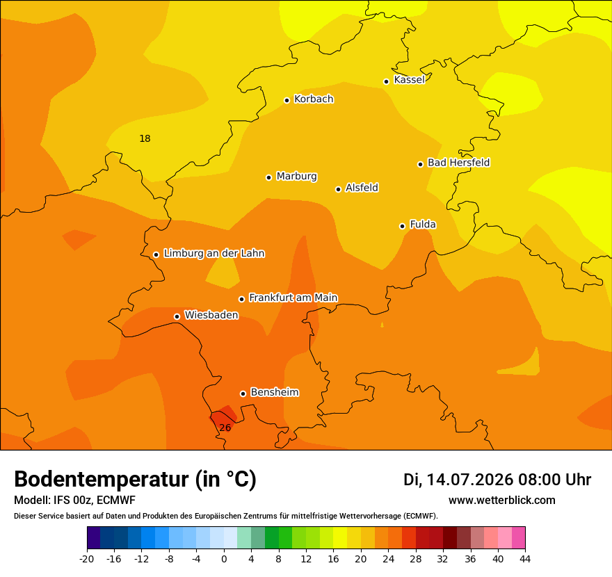 Modellkarte ECMWF – t_g – he