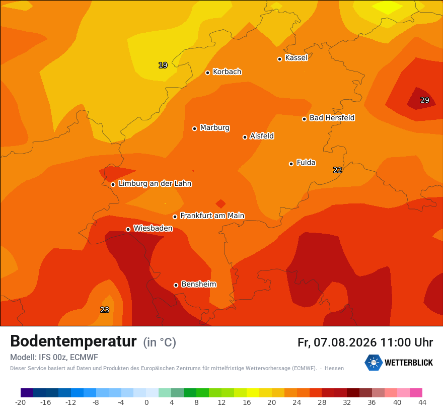 Modellkarte ECMWF – t_g – he