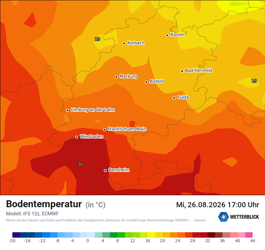 Modellkarte ECMWF – t_g – he