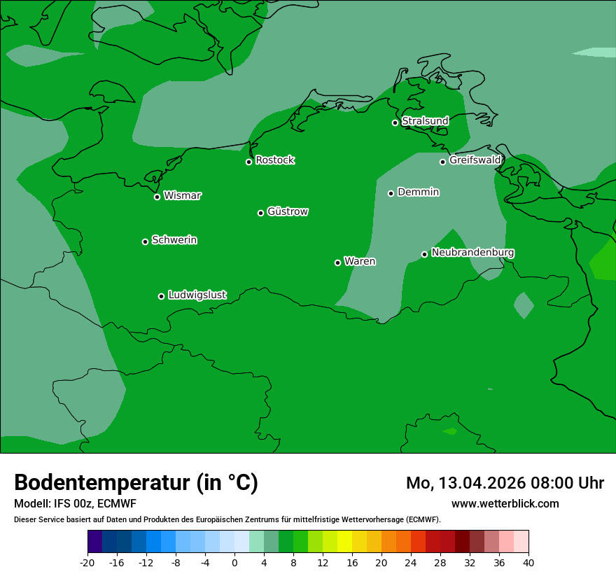 Modellkarte ECMWF – t_g – mv