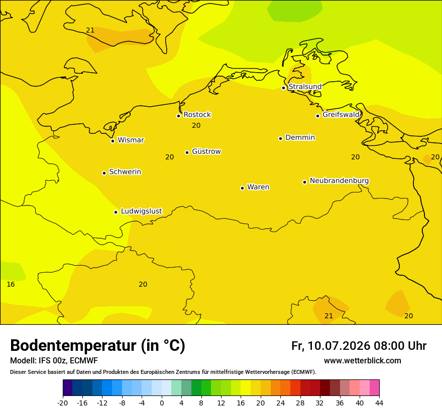 Modellkarte ECMWF – t_g – mv