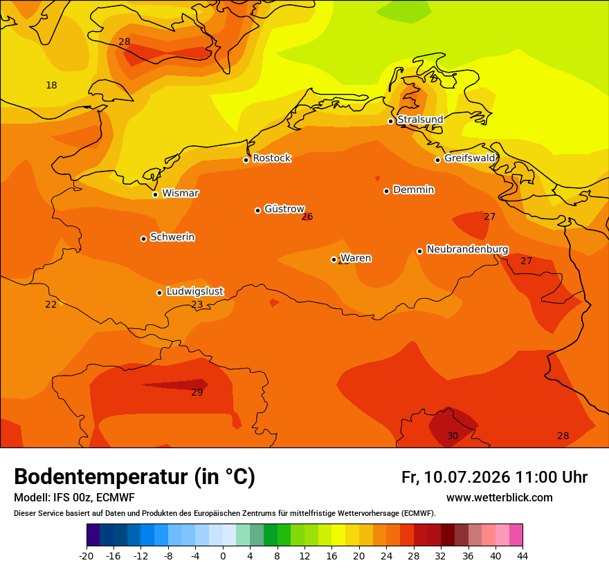 Modellkarte ECMWF – t_g – mv