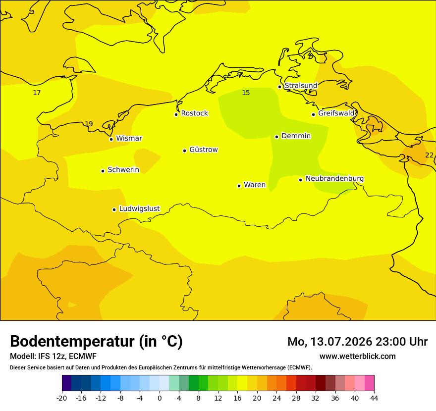 Modellkarte ECMWF – t_g – mv