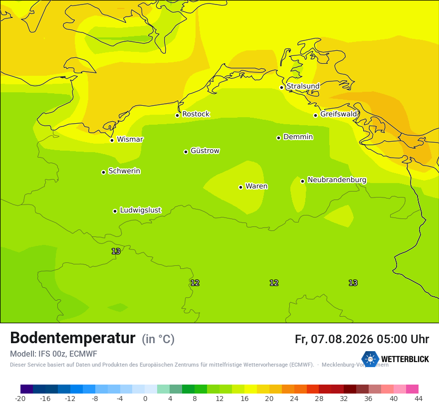 Modellkarte ECMWF – t_g – mv
