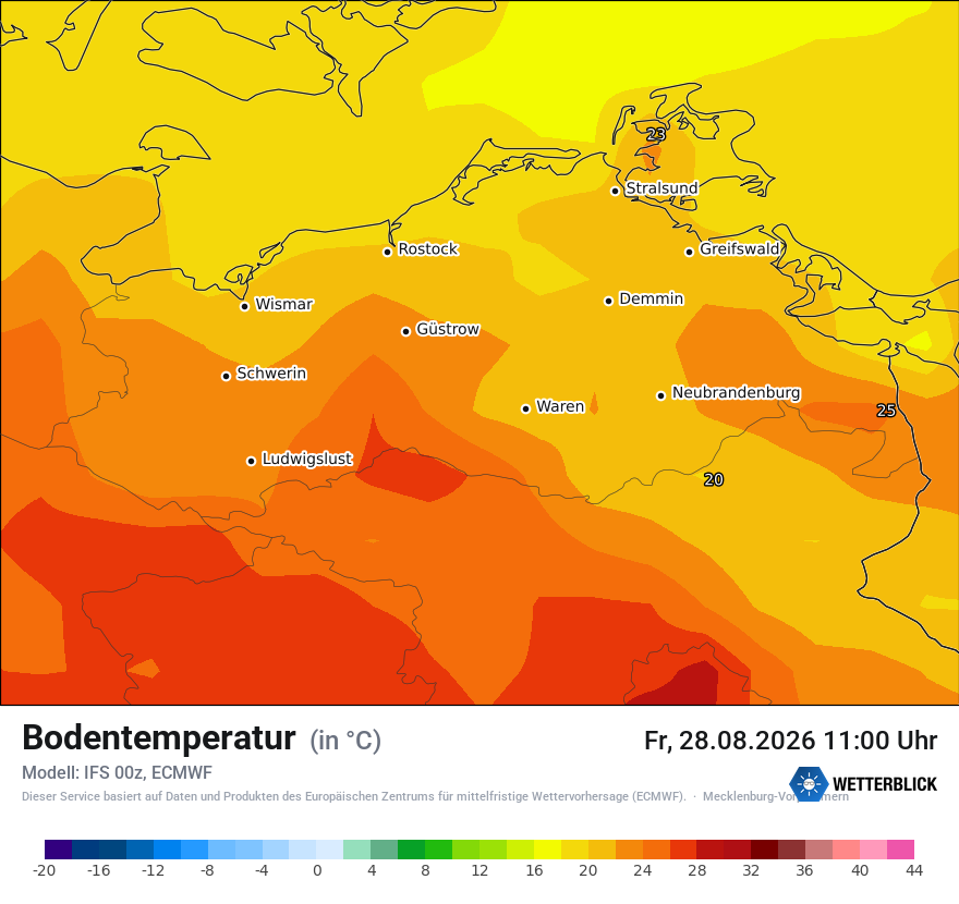 Modellkarte ECMWF – t_g – mv