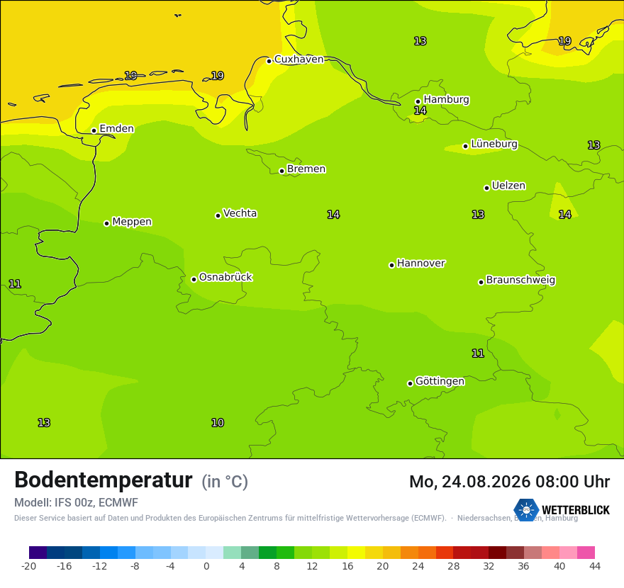 Modellkarte ECMWF – t_g – ni