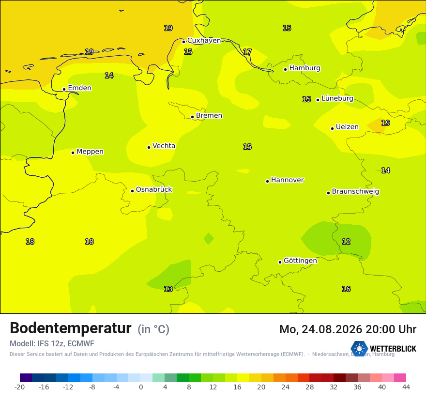 Modellkarte ECMWF – t_g – ni