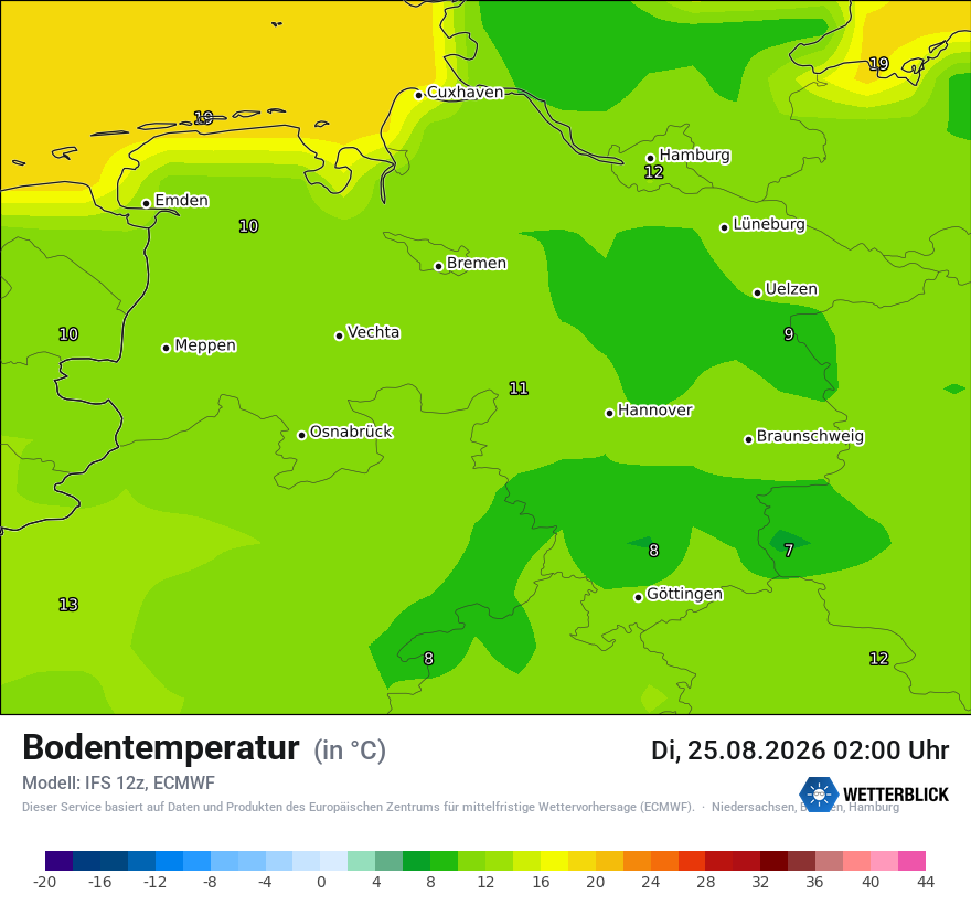 Modellkarte ECMWF – t_g – ni