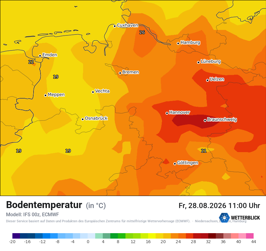 Modellkarte ECMWF – t_g – ni