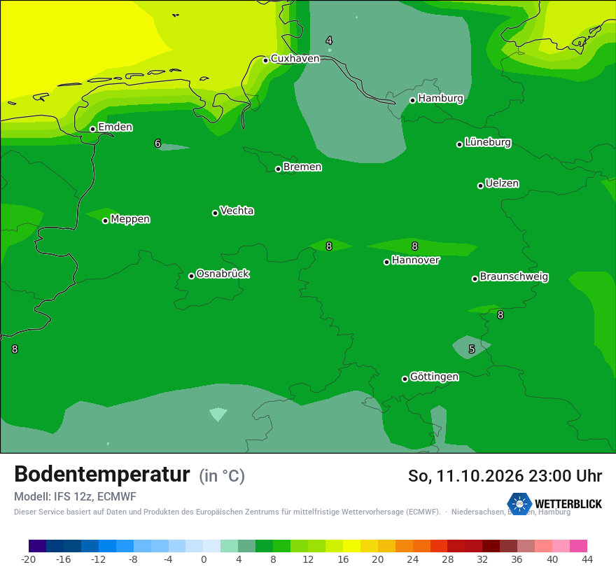 Modellkarte ECMWF – t_g – ni