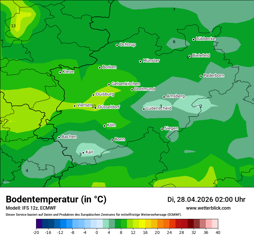 Modellkarte ECMWF – t_g – nrw