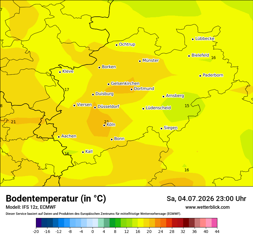 Modellkarte ECMWF – t_g – nrw