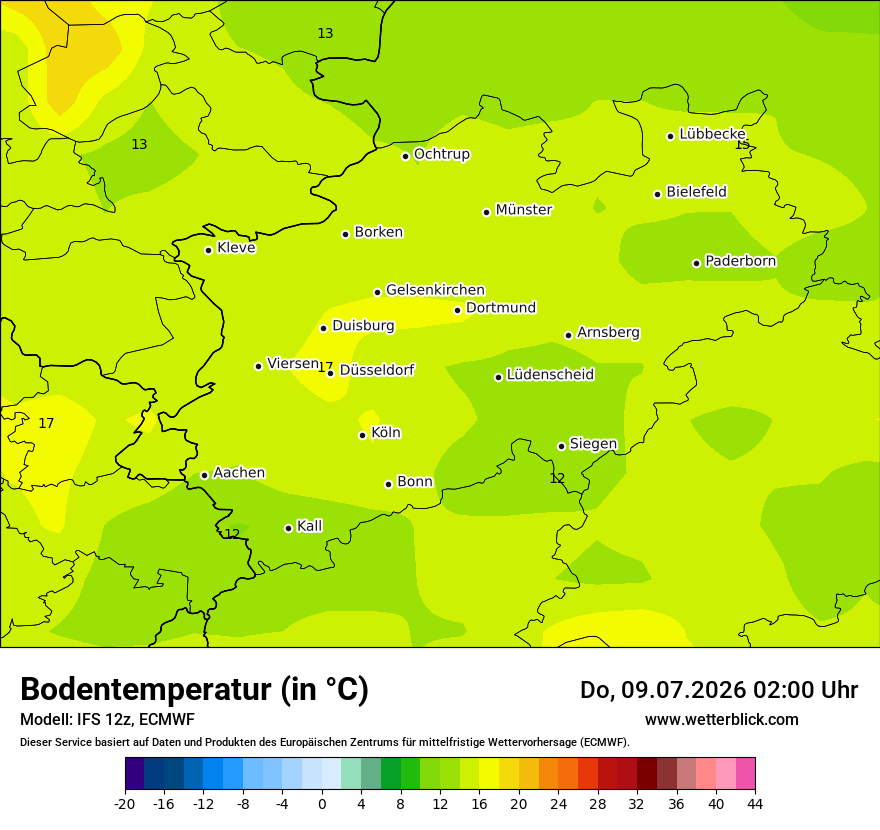 Modellkarte ECMWF – t_g – nrw