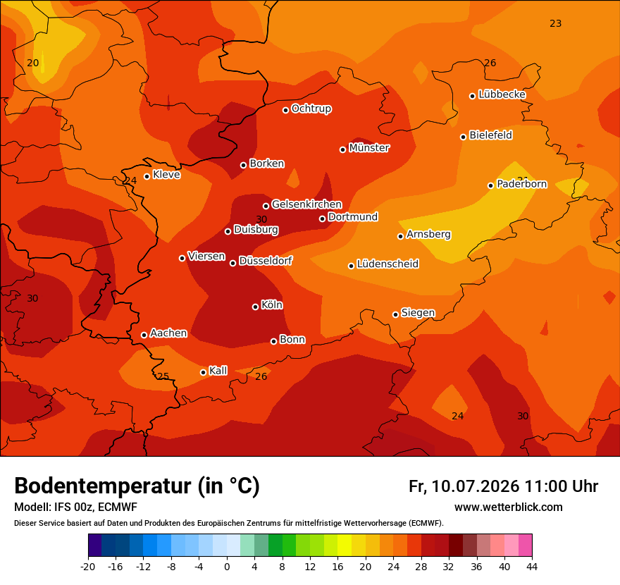 Modellkarte ECMWF – t_g – nrw