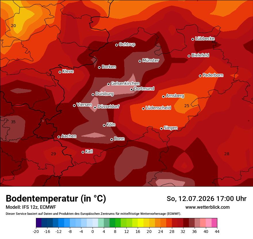 Modellkarte ECMWF – t_g – nrw
