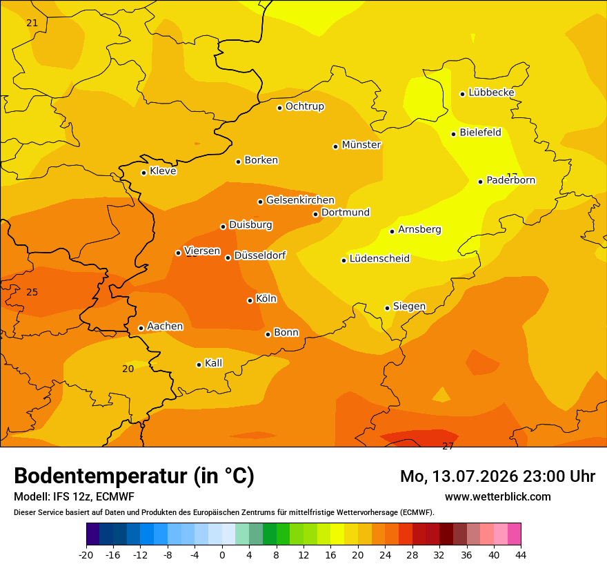 Modellkarte ECMWF – t_g – nrw