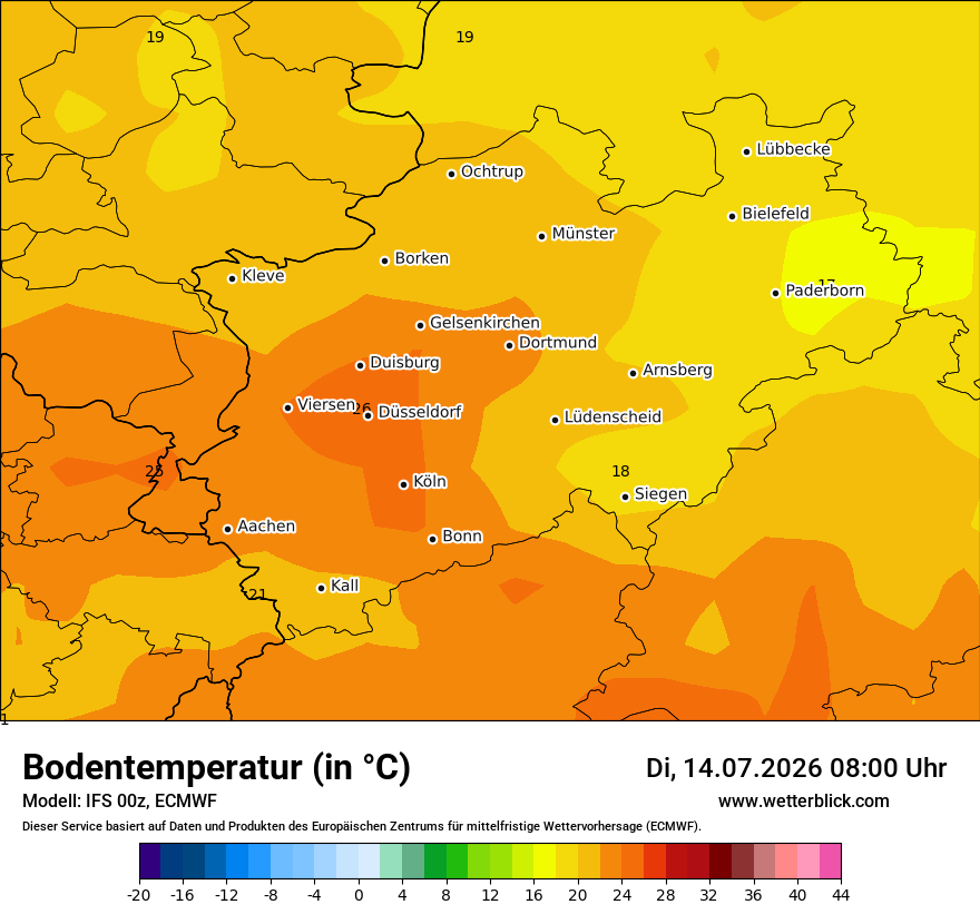 Modellkarte ECMWF – t_g – nrw