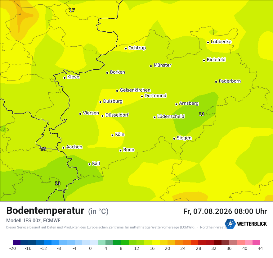 Modellkarte ECMWF – t_g – nrw