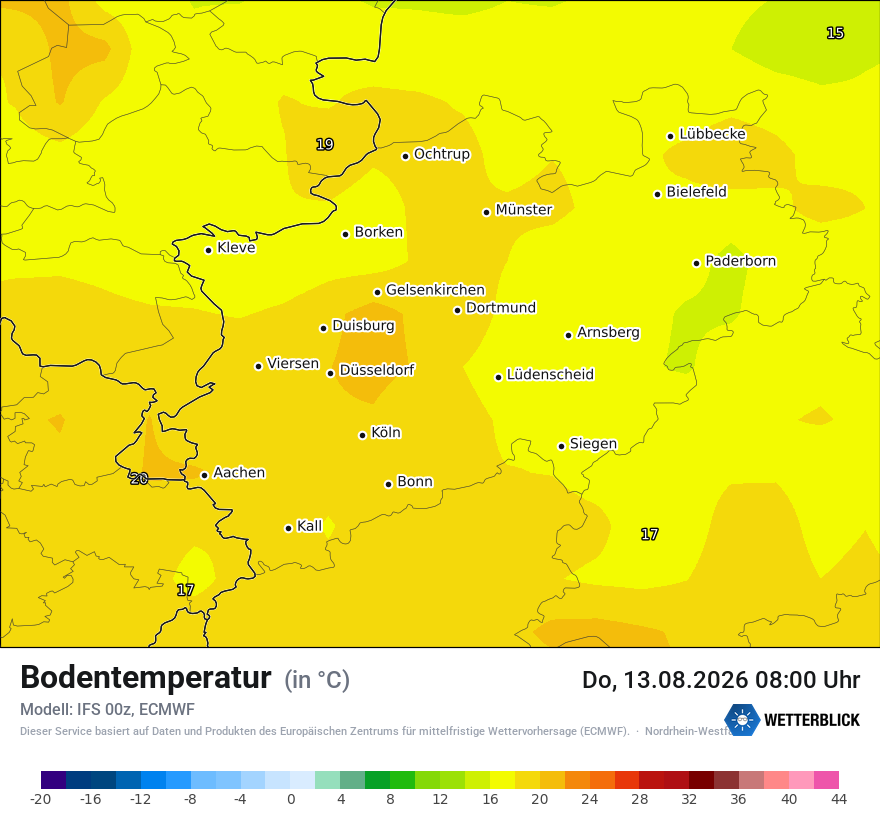 Modellkarte ECMWF – t_g – nrw