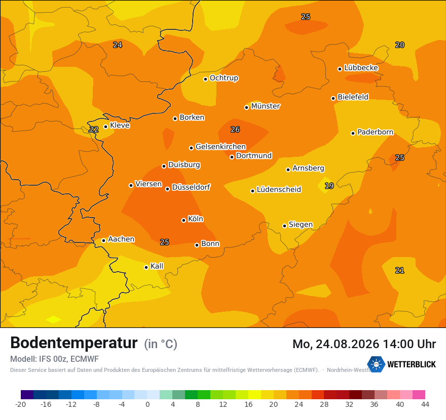 Modellkarte ECMWF – t_g – nrw