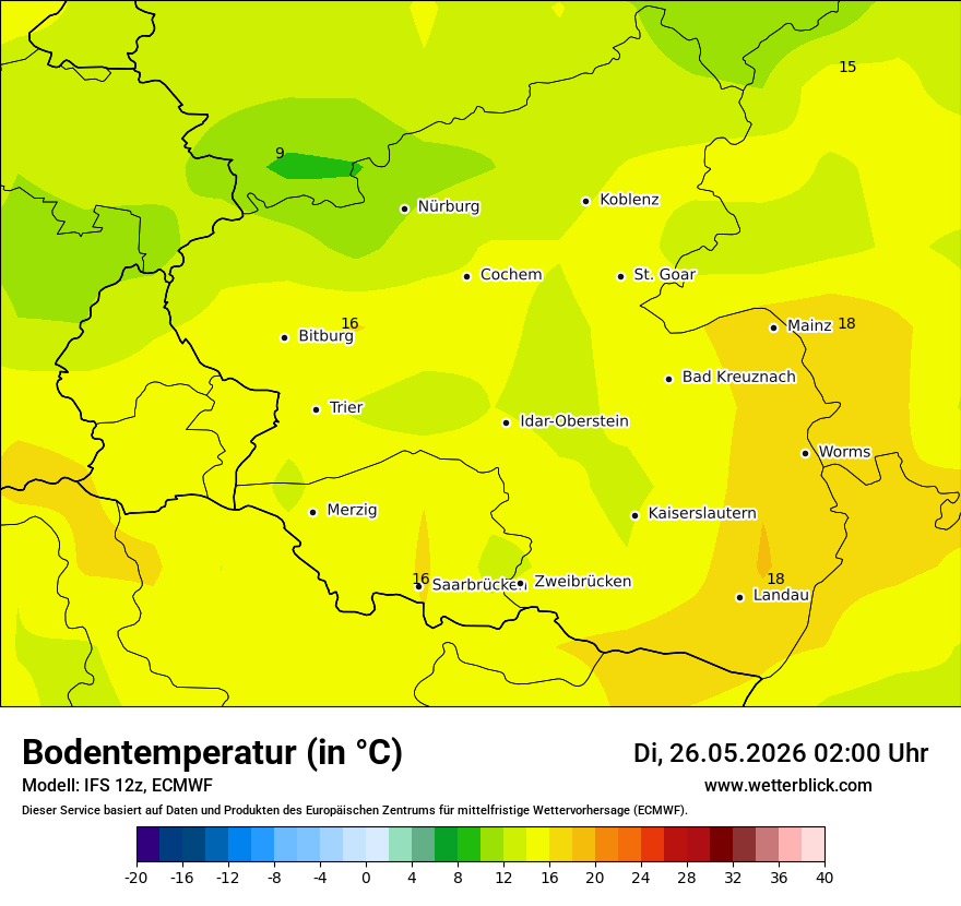 Modellkarte ECMWF – t_g – rp