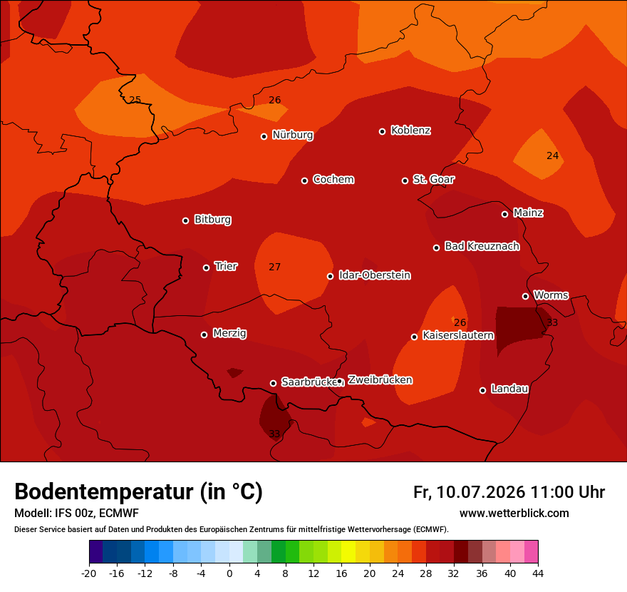 Modellkarte ECMWF – t_g – rp