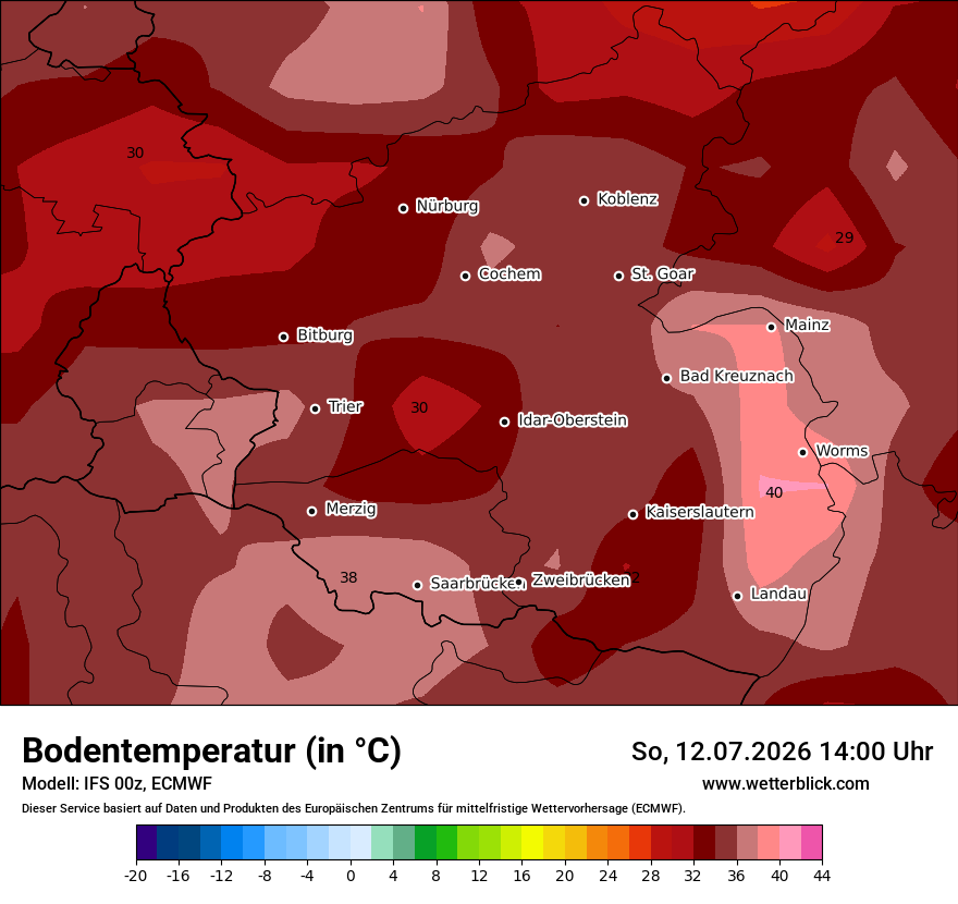 Modellkarte ECMWF – t_g – rp