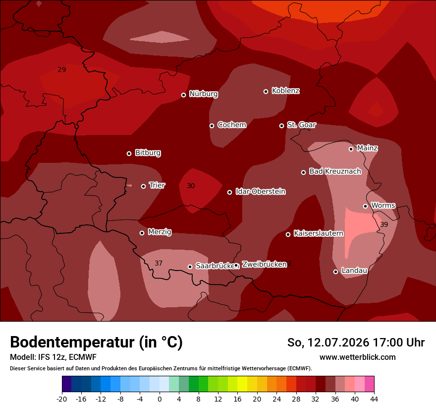 Modellkarte ECMWF – t_g – rp