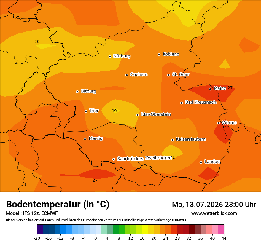 Modellkarte ECMWF – t_g – rp