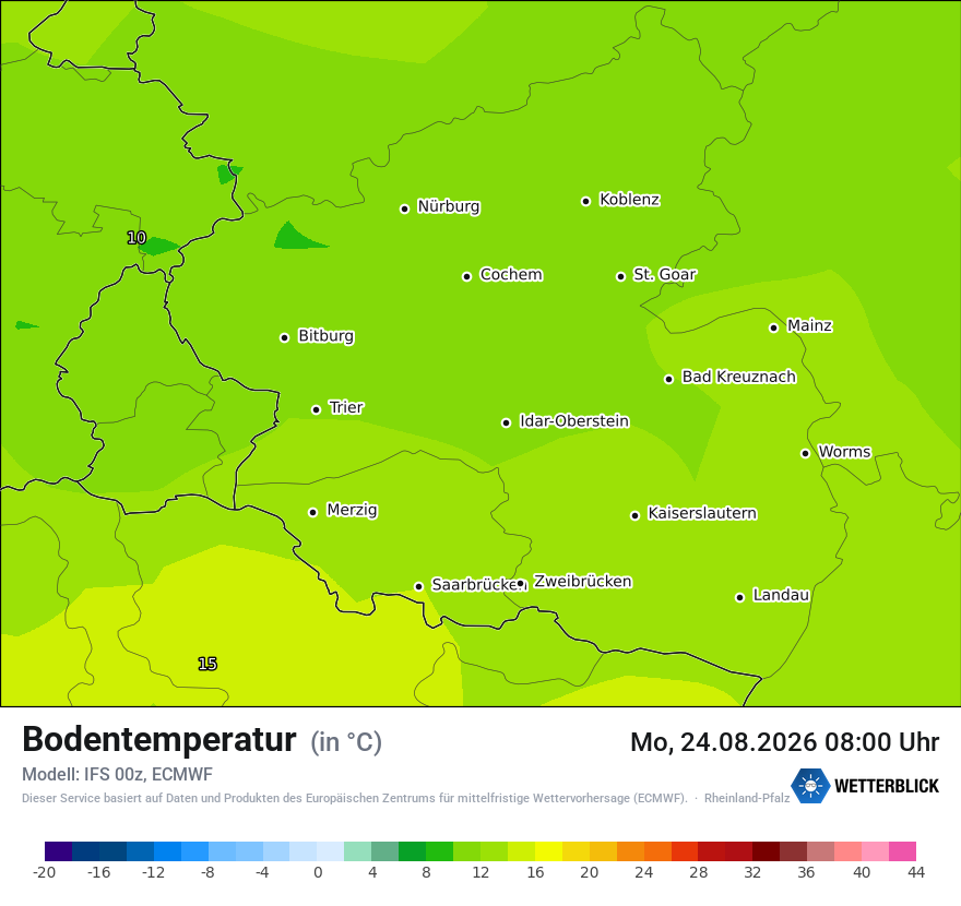 Modellkarte ECMWF – t_g – rp