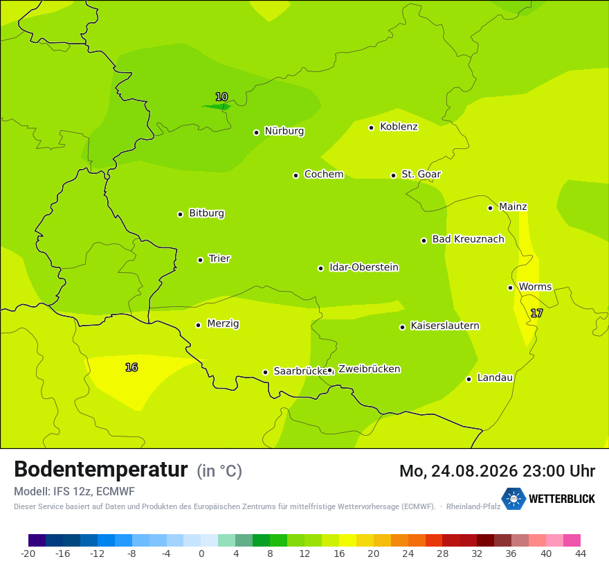 Modellkarte ECMWF – t_g – rp