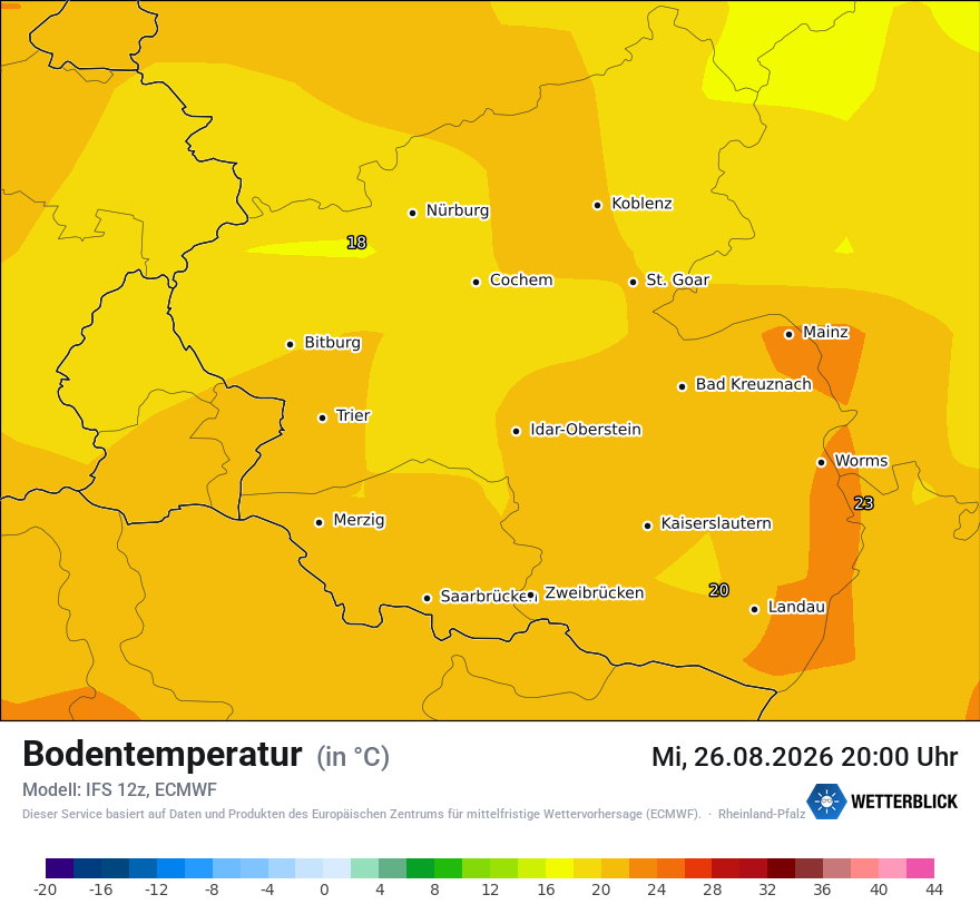 Modellkarte ECMWF – t_g – rp