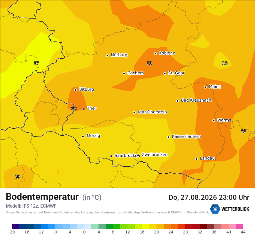 Modellkarte ECMWF – t_g – rp