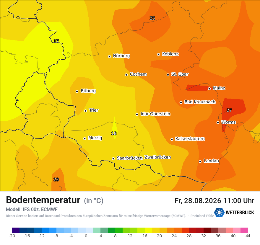 Modellkarte ECMWF – t_g – rp