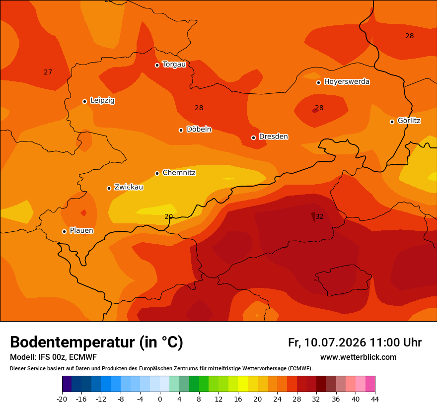 Modellkarte ECMWF – t_g – sn