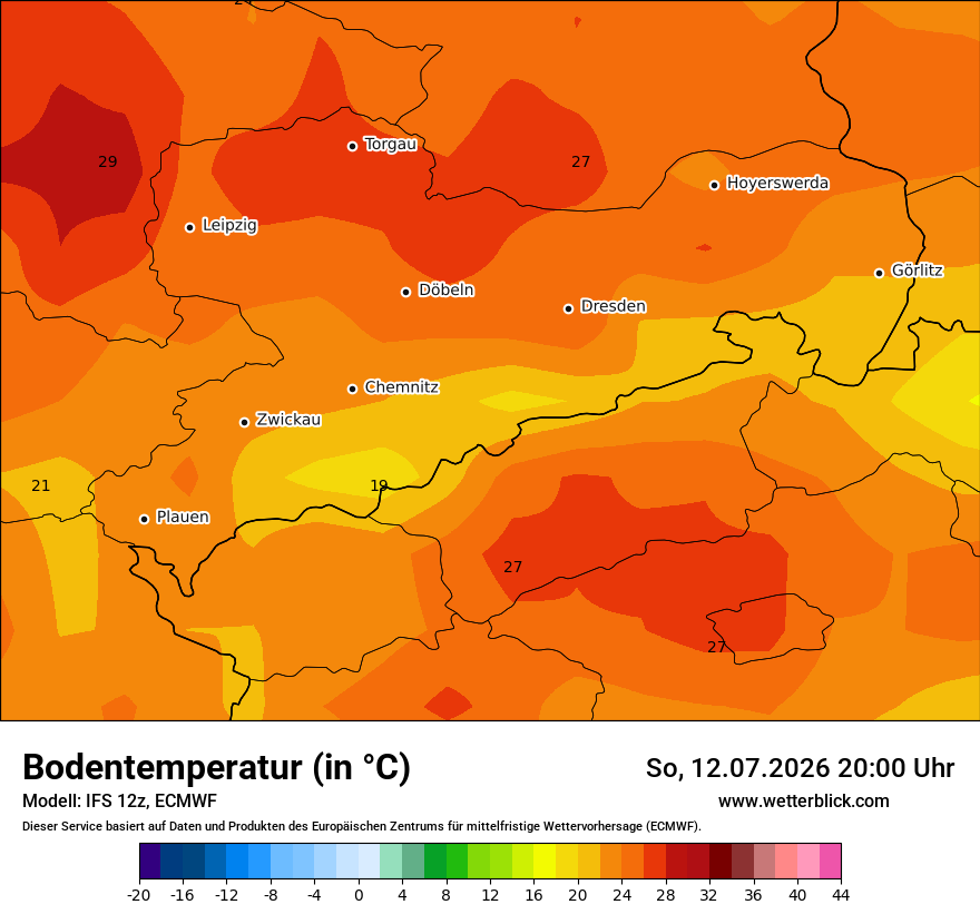 Modellkarte ECMWF – t_g – sn