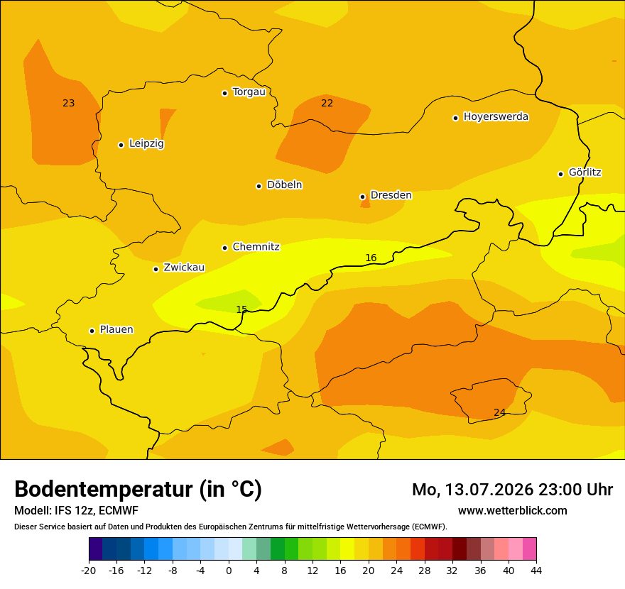 Modellkarte ECMWF – t_g – sn