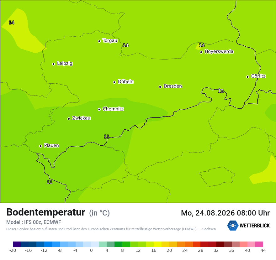 Modellkarte ECMWF – t_g – sn
