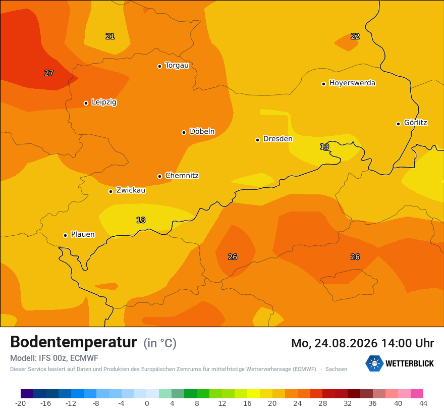 Modellkarte ECMWF – t_g – sn