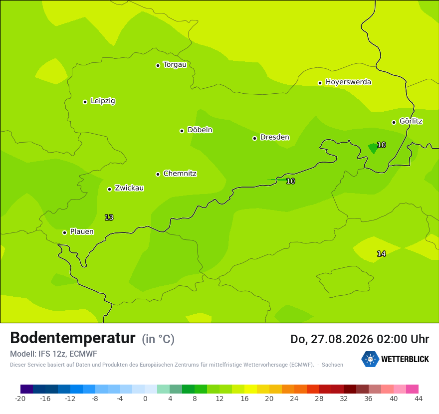 Modellkarte ECMWF – t_g – sn