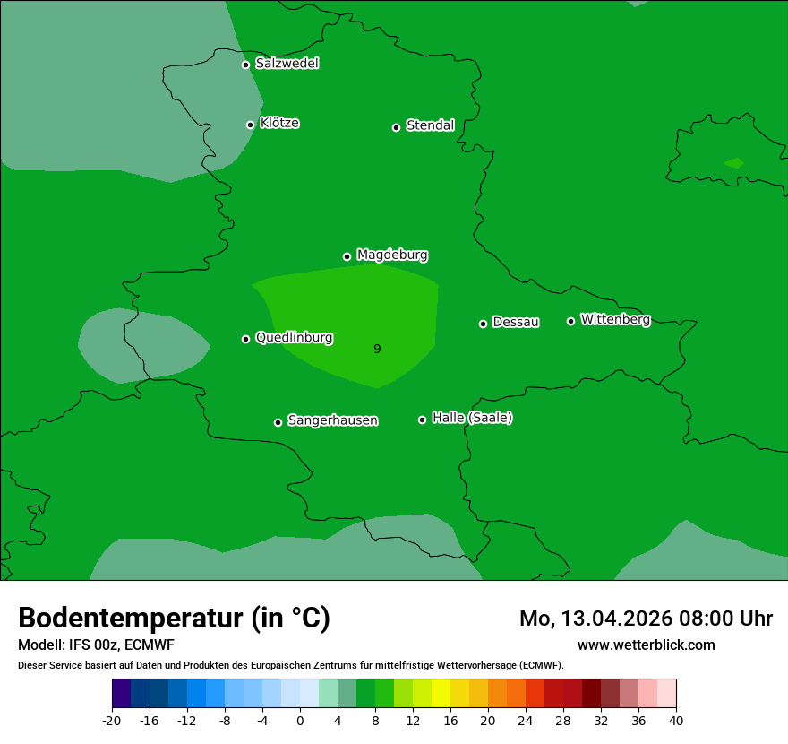 Modellkarte ECMWF – t_g – st