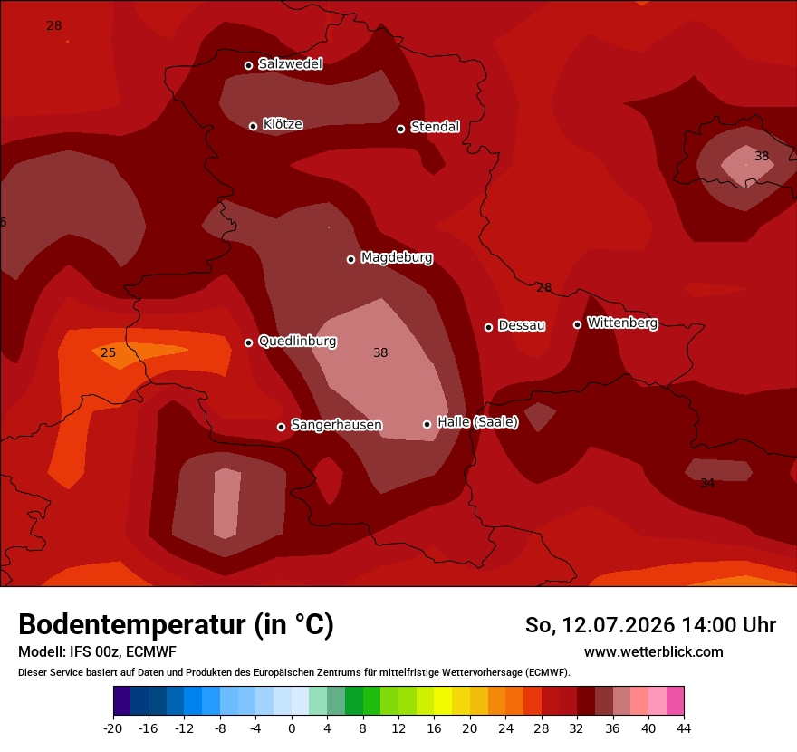 Modellkarte ECMWF – t_g – st