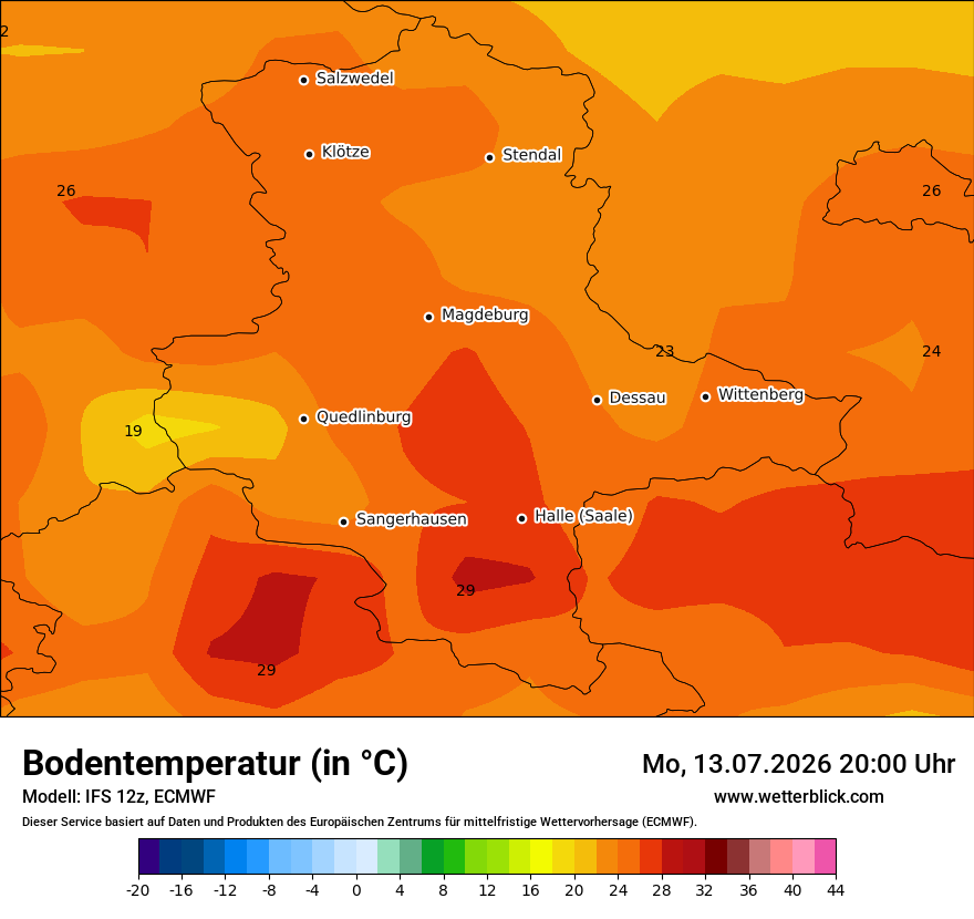 Modellkarte ECMWF – t_g – st